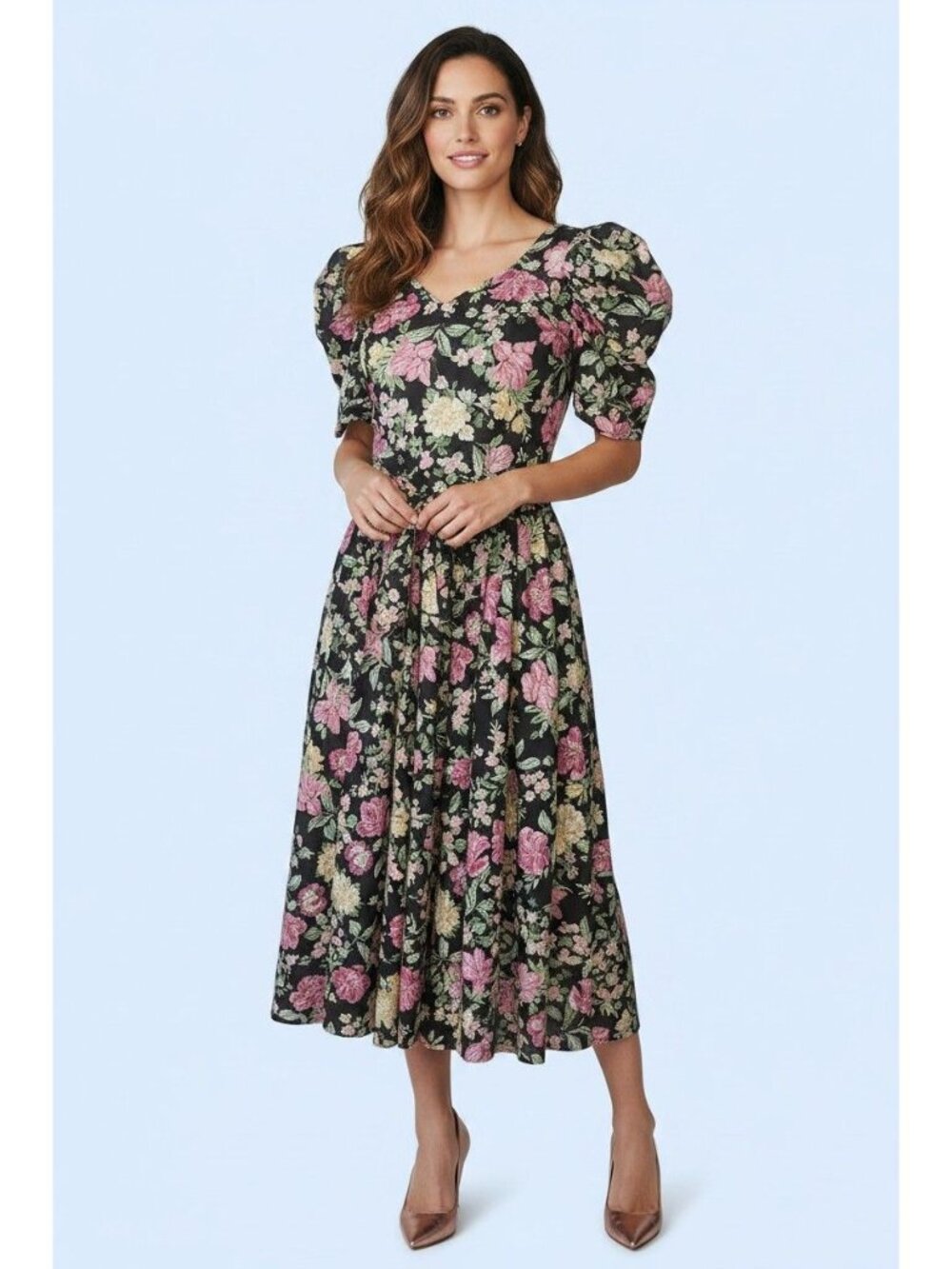 Laura Ashley short sleeve floral open back with bow Vintage dress sz 8 sz 4 now